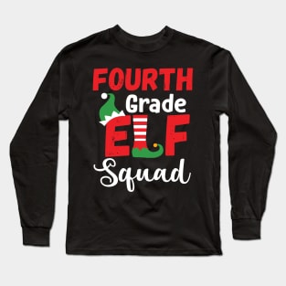 Cute Fourth Grade Elf Squad Teacher Christmas Long Sleeve T-Shirt